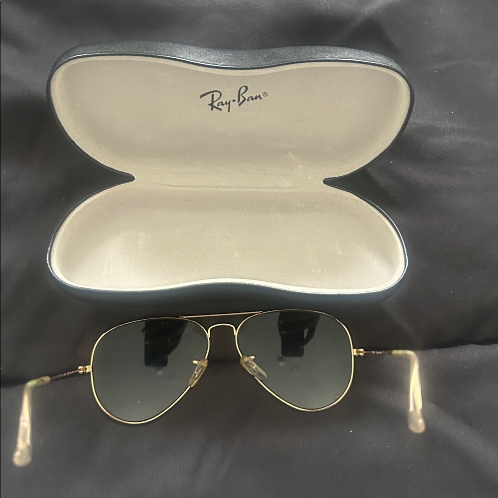 Ray-Ban Gold Aviator and Silver Rectangle Sunglasses with Dark Lenses - Picture 3 of 3